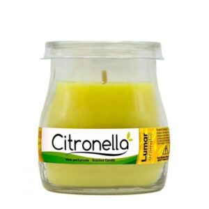 Vela aromática de citronela em copo de vidro, vela branca com aroma fresco