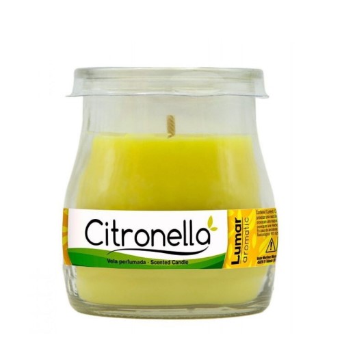 Vela aromática de citronela em copo de vidro, vela branca com aroma fresco
