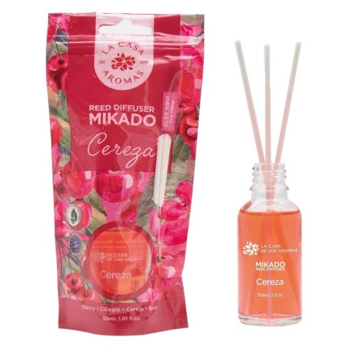 Frasco de ambientador Mikado com aroma a cereja de 30ml com varetas difusoras