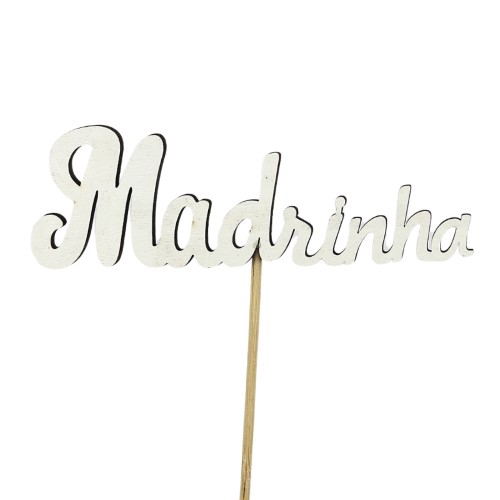 Pick Decorativo Madrinha em Madeira para Arranjos - Pack 6, Branco