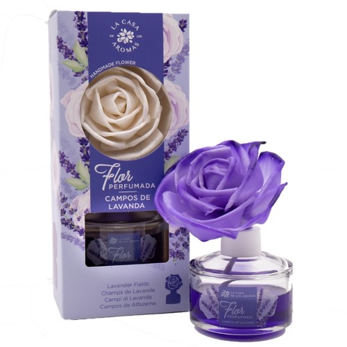 Frasco de ambientador Mikado com flor perfumada de lavanda no interior