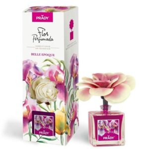 Ambientador Mikado Prady Belle Époque em vidro decorativo em forma de flor com varetas difusoras