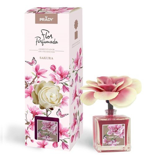 Frasco de ambientador Mikado com varetas, design elegante em tons suaves, fragrância Sakura floral