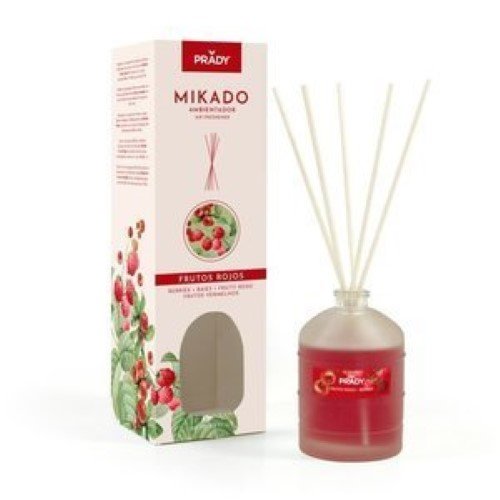 Frasco de ambientador Mikado Prady com 100ml e varetas, aroma a frutos vermelhos