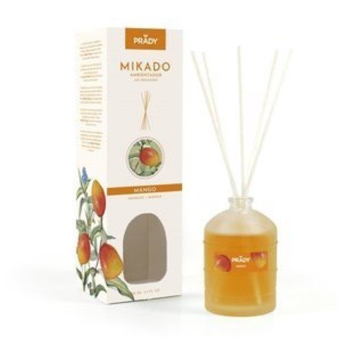 Frasco elegante de ambientador Mikado Prady com sticks difusores e aroma a manga