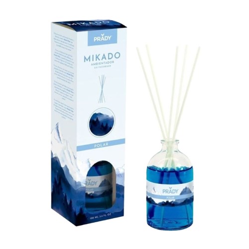 Frasco de ambientador Mikado Prady Polar 100ml com varas difusoras, cor clara e design simples