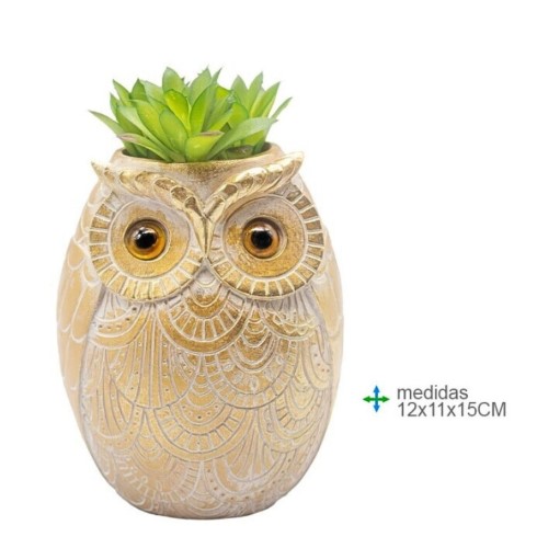 Vaso decorativo em forma de mocho em resina com folhas artificiais verdes, compacto e detalhado.