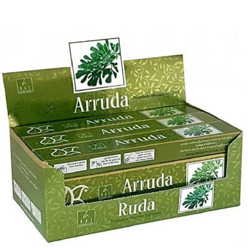 Incenso em vareta arruda BAC Perfume, embalagem simples com varetas visíveis ao lado