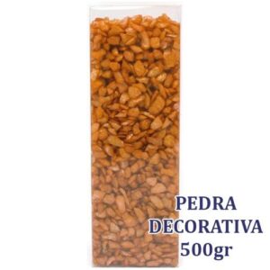 Pequenas pedras decorativas de cor laranja, com 4-6mm, numa embalagem de 500g, perfeitas para decoração e arranjos florais