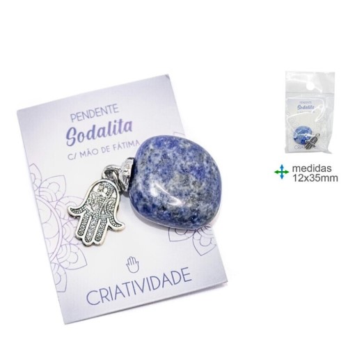 Pendente com Pedra Sodalita e Mão de Fátima - Criatividade