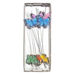 Pack com 12 picks decorativos de borboletas coloridas para arranjos florais