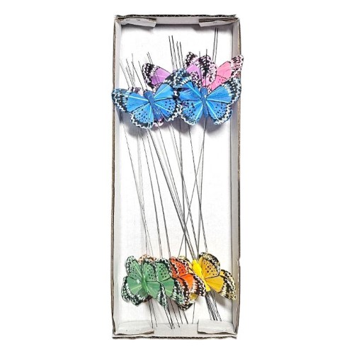 Pack com 12 picks decorativos de borboletas coloridas para arranjos florais