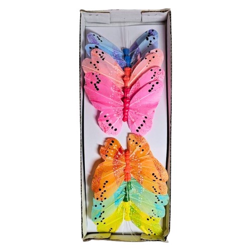 Pack com 12 picks decorativos em forma de borboleta, em cores vibrantes como vermelho, amarelo, azul e laranja