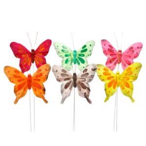 Pack de 12 picks decorativos em forma de borboleta com cores variadas para arranjos florais