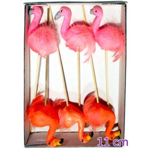 Pick Decorativo Flamingo para Arranjos 11cm - Pack 6