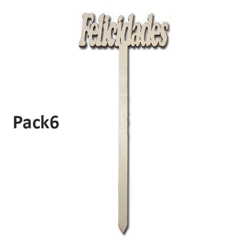Pick Decorativo Felicidades em Madeira para Arranjos - Pack 6