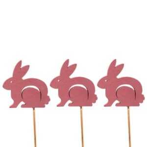 Pick Decorativo Coelho da Páscoa em Madeira para Arranjos - Pack 6, Rosa