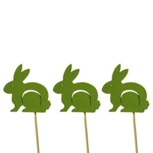 Pick Decorativo Coelho da Páscoa em Madeira para Arranjos - Pack 6, Verde