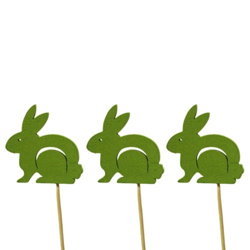 Pick Decorativo Coelho da Páscoa em Madeira para Arranjos - Pack 6, Verde