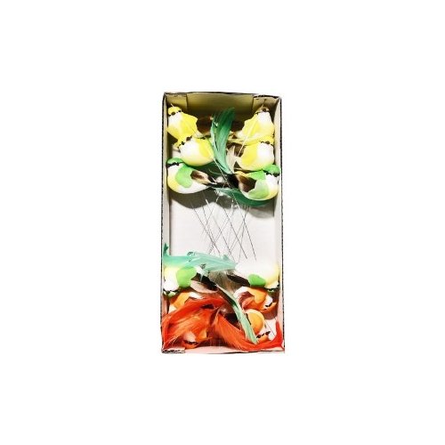 Pack com 12 picks decorativos coloridos em forma de pássaros para arranjos florais