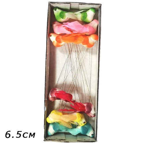 Doze picks decorativos em forma de pássaro em cores vibrantes para arranjos florais