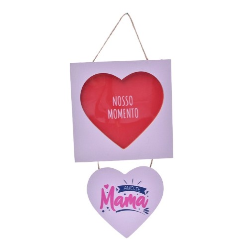 Porta-fotos em MDF com forma de coração vermelho e mensagem carinhosa para o Dia da Mãe