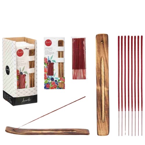 Conjunto de 50 Incensos em Vareta e Queimador - Frutos Vermelhos