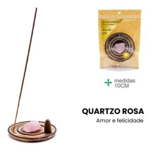 Porta Incenso com Pedra Semipreciosa 10cm - Quartzo Rosa