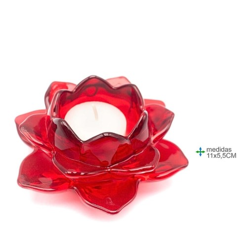 Porta Velas Flor em Vidro 11x5,5cm - Vermelho
