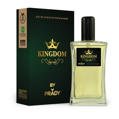 Frasco do perfume Kingdom by Prady para homem com design moderno e embalagem eco-friendly