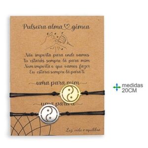 Pack de duas pulseiras com cordão preto e branco ajustável e pingente Yin Yang preto e branco