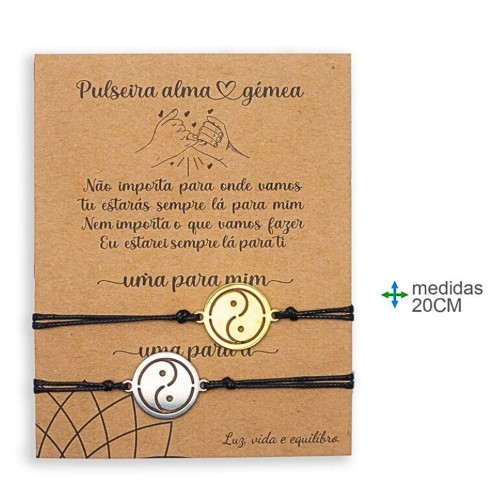Pack de duas pulseiras com cordão preto e branco ajustável e pingente Yin Yang preto e branco