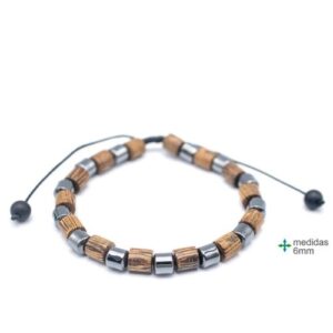 Pulseira de Proteção em Madeira e Hematite 6mm