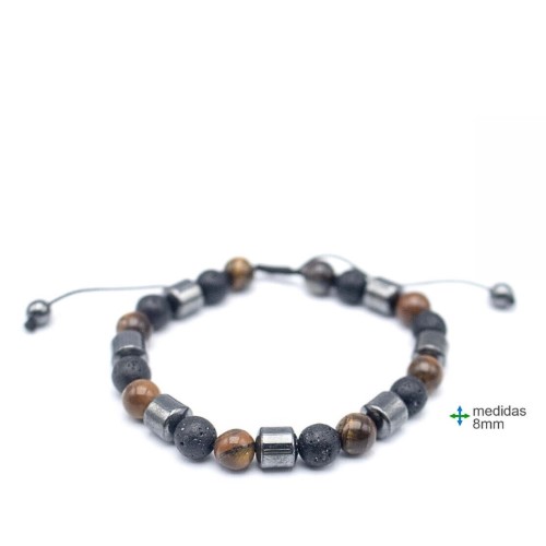 Pulseira de Proteção Hematite 8mm - Olho de Tigre