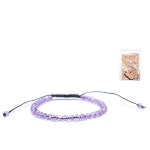 Pulseira ajustável com contas redondas de ametista roxa de 4mm