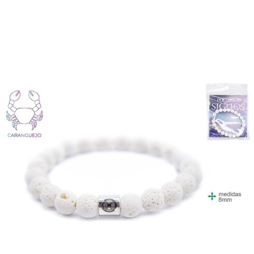 Pulseira esotérica do signo Caranguejo com contas redondas 8mm em tons naturais