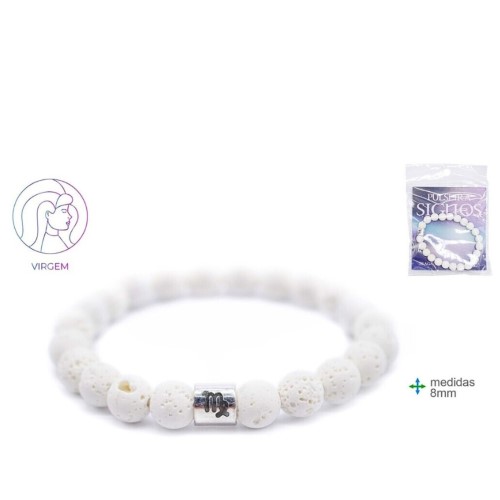 Pulseira do signo Virgem com contas redondas de 8mm em tons naturais, apresentando design simples e elegante.