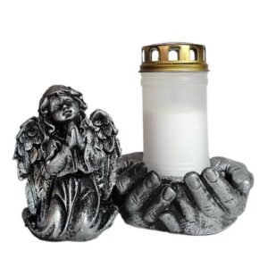 Mão com Anjo Porta-Velas 30LL / 7Dias em Marfinite - Prateado