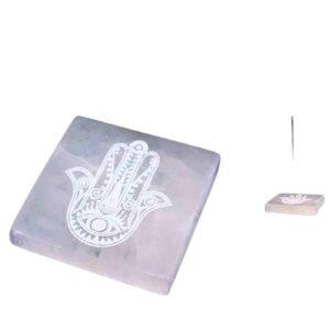 Queimador em Selenita para Incenso 10cm - Mão de Fátima