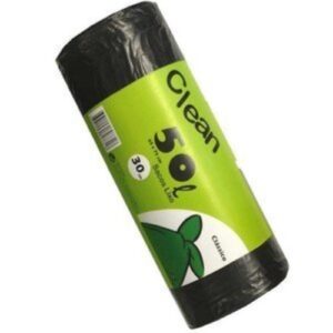 Rolo de sacos para lixo de 50 litros com 30 unidades, cor preta, prontos para uso doméstico
