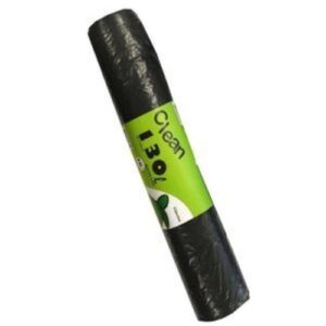 Pacote com 10 sacos para lixo de cor escura, tamanho grande de 130 litros, medindo 85x120 cm, ideal para residências e empresas.