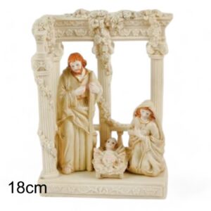 Figura da Sagrada Família de 18cm com detalhes delicados, ideal para decoração de Natal