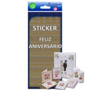 Folha de Autocolantes Laser - Feliz Aniversário, Dourado