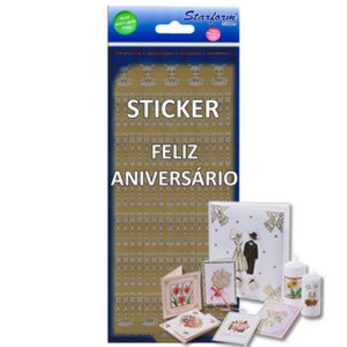 Folha de Autocolantes Laser - Feliz Aniversário, Dourado