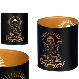 Suporte de Vela em Metal - Preto / Dourado, Buda