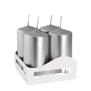 Vela Decorativa 8x4cm - Prateado Metalizado, Pack 4