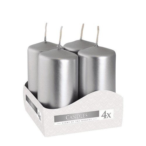 Vela Decorativa 8x4cm - Prateado Metalizado, Pack 4