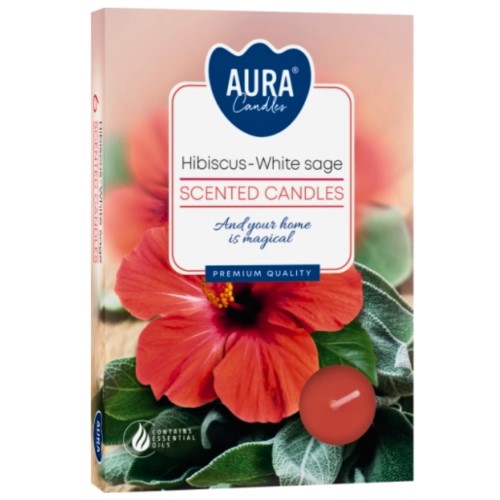 Velas Tealight Perfumadas - Pack 6, 356 Hibisco e Sálvia Branca
