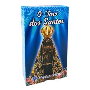 Baralho de cartas Tarot dos Santos com imagens sagradas e cores tradicionais, transmitindo espiritualidade e mistério