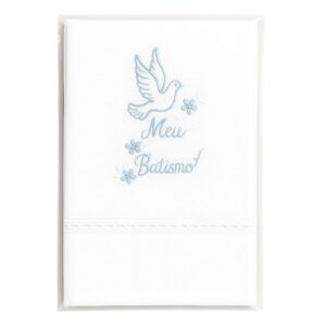Toalha Bordada em Tecido para Batismo - Azul